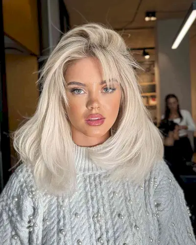 Medium Ice Blonde Layers with Fringe