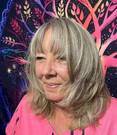 Medium Grey Blended Layered Cut with Wispy Fringe