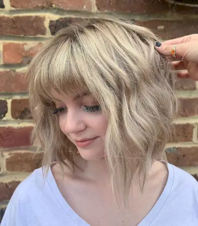 Long Bob with Waves and Choppy Bangs