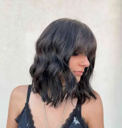 Textured Bob with bangs for thick hair medium layered
