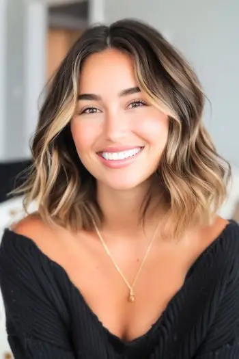 얼굴 프레이밍은 어깨 길이의 이발을 강조합니다.