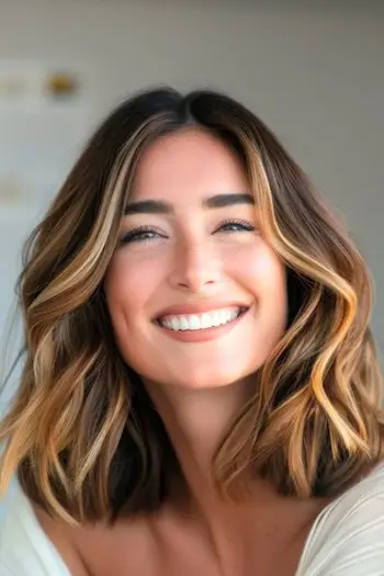 머니피스 하이라이트로 어깨까지 오는 웨이브.