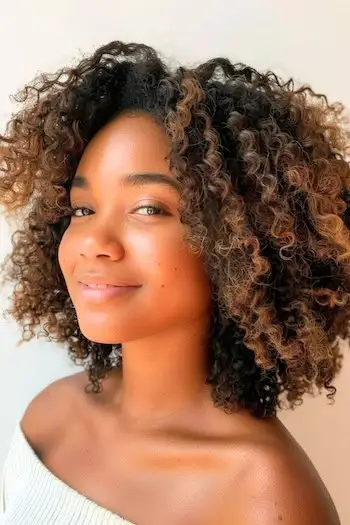 어깨 길이 코일 이발.