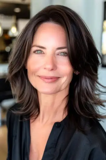 Schulterlange geschichtete Wellen mittellange Frisur.