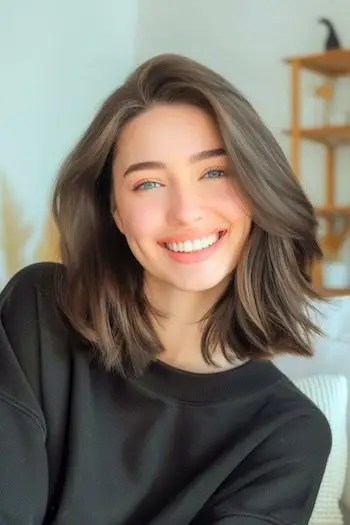 Mittellange geschichtete Wellen für dickes Haar.