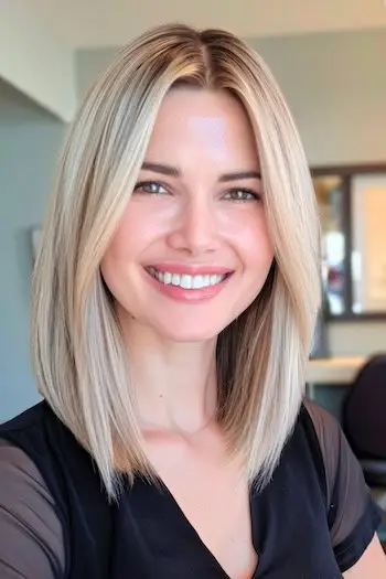 Gerader Lob mit mittellangem Mittelscheitel.