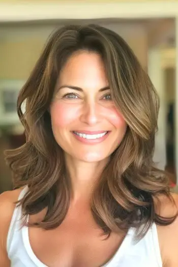 Mittellange Blowout-Frisur.