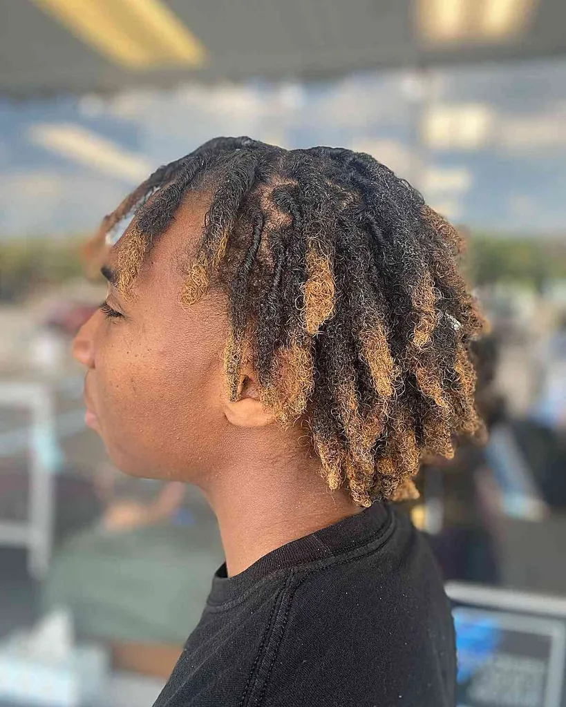 Rastas gruesas y negras de forma libre con puntas rubias para chicos' title=