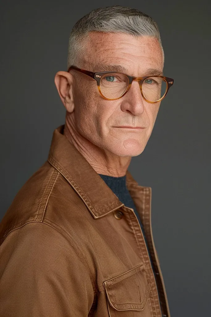 Kort grijs kapsel voor mannen boven de 60' title=