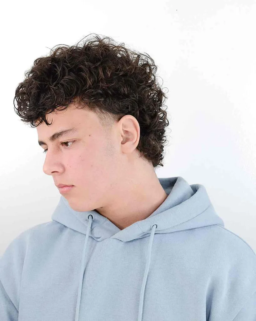 מקדש מגולח עם שיער מסולסל ושוליים לבנים' title=