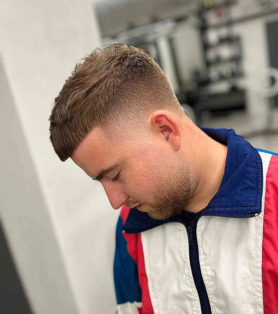 Corte César com franja bem definida para homens' title=