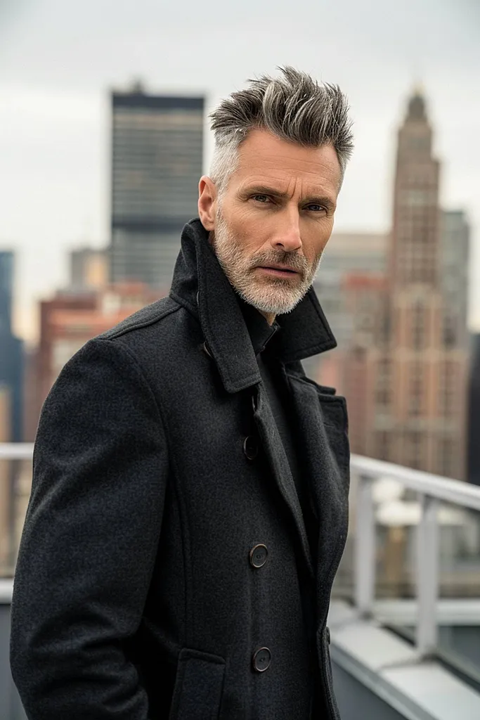 Fryzura lodowcowa typu quiff z teksturowaną górą i blaknięciem' title=