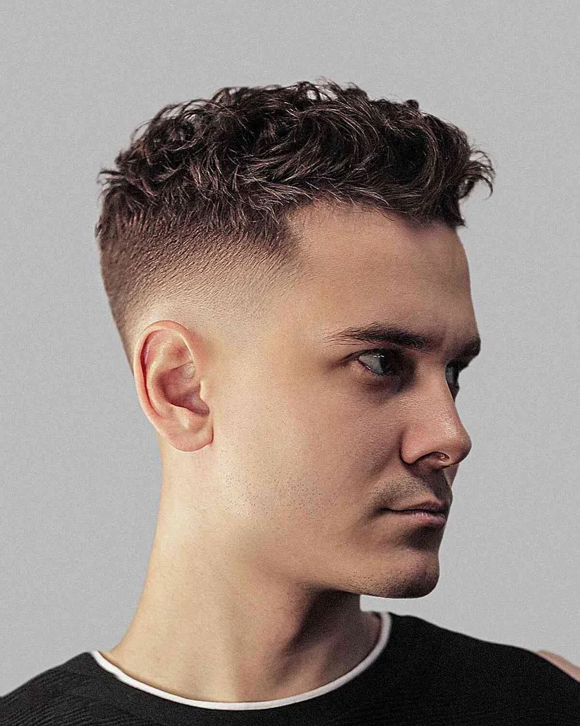 Quiff šukuosena garbanotiems plaukams' title=