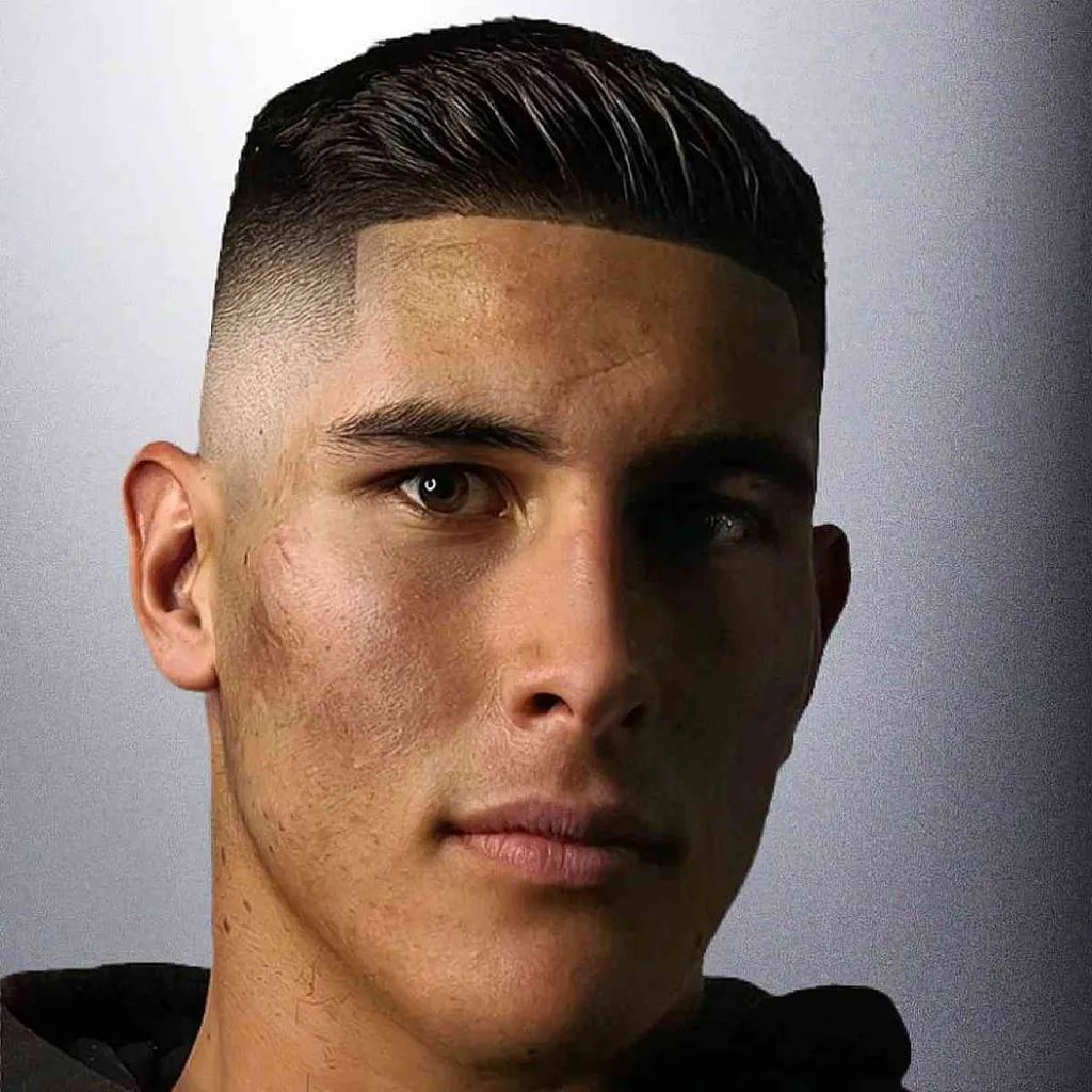 Lässiger Mid-Skin-Fade für lockiges Haar' title=