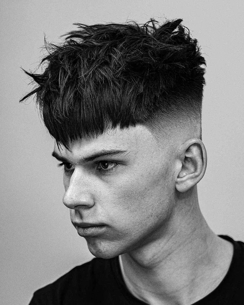 Dissolvenza della pelle tagliente Jet Black con frange mosse per uomo' title=