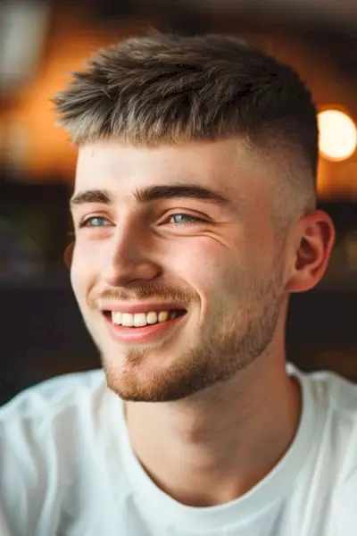 男性向けのテクスチャード加工のエドガーカット。