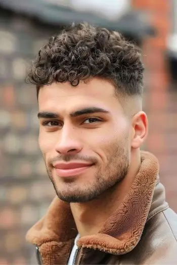 Coupe de cheveux bouclée ras du cou pour hommes.
