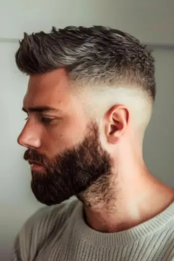 Skin Fade Crew Cut avec coupe de cheveux de barbe pour hommes.
