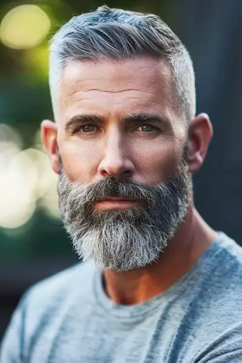 Coupe ras du cou argentée avec coupe de barbe pour hommes.
