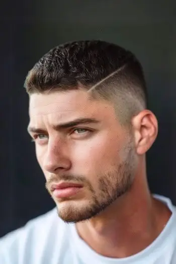 Coupe ras du cou courte avec coupe de cheveux en ligne pour hommes.