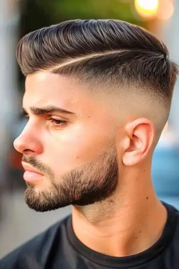 Coupe ras du cou mi-fondu avec coupe de cheveux en ligne pour hommes.