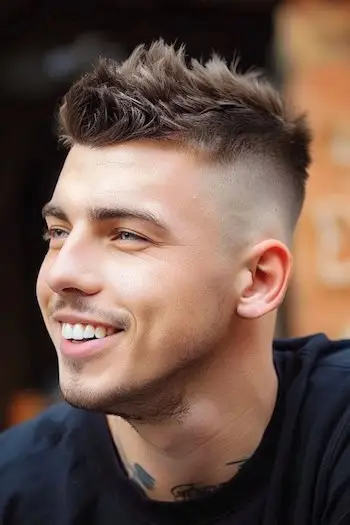 Coupe ras du cou texturée avec coupe de cheveux à fondu élevé pour hommes.