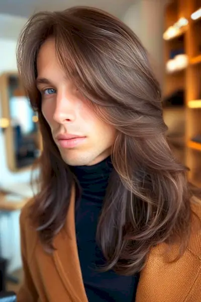 Peinado de capas emplumadas en un joven.