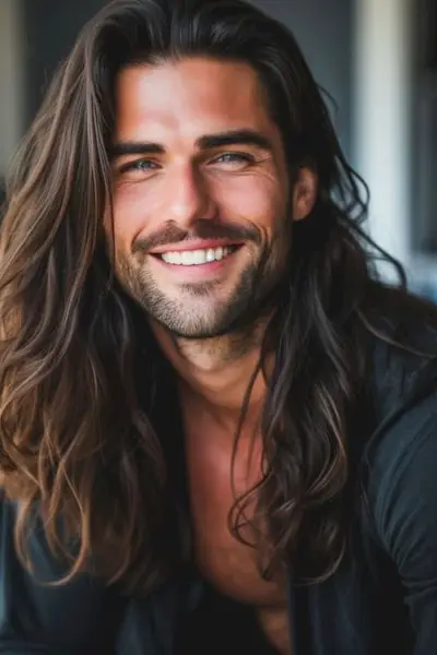 Corte de pelo largo estilo surfista en un hombre atractivo.