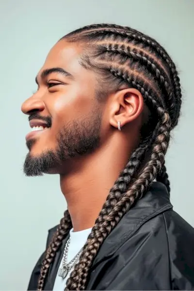 Trenzas Cornrow en un joven sonriente.