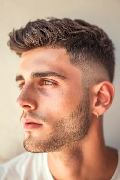 Cultivo texturizado con corte de pelo para hombre de desvanecimiento medio.