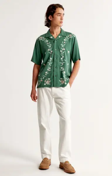 Abercrombie & Fitch Jean ample léger blanc homme