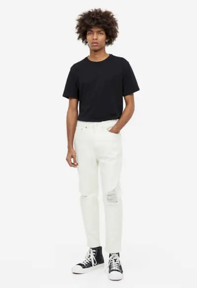 H&M Homme Jean court fuselé blanc