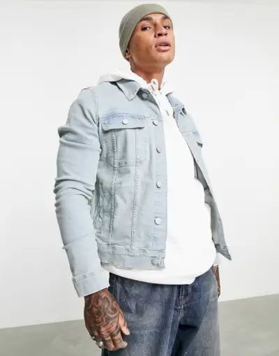 ASOS Design - Veste en jean skinny western délavage décoloré Homme