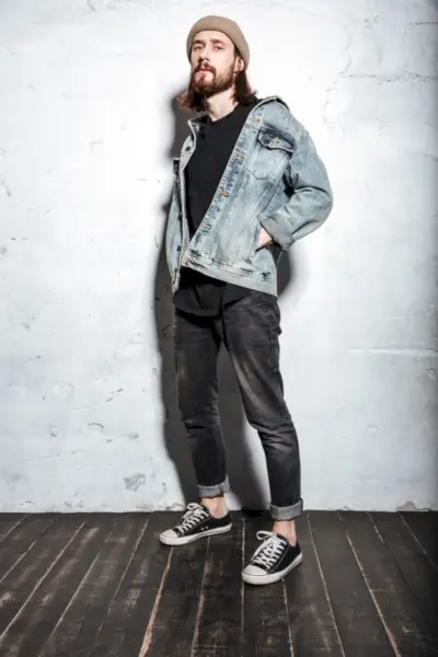 Herre sorte jeans outfit Casual denimjakke