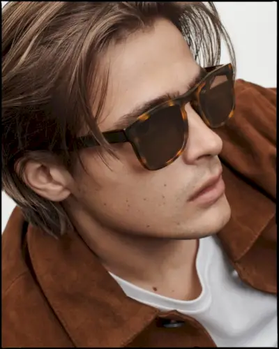 Óculos de sol Warby Parker Omar em Woodgrain Tortoise Matte