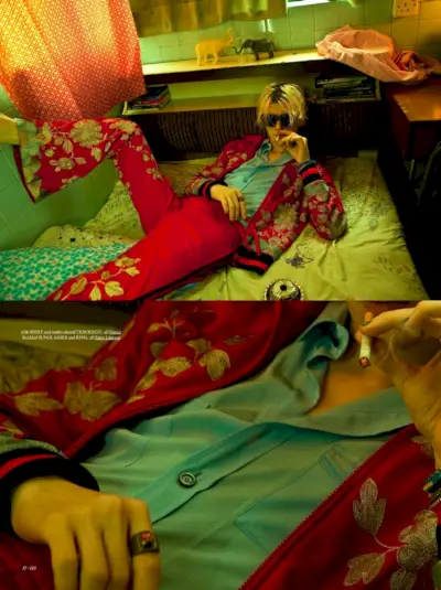 Ivan Claudiu Vlad modelliert einen Trainingsanzug mit Blumendruck des italienischen Modehauses Gucci.