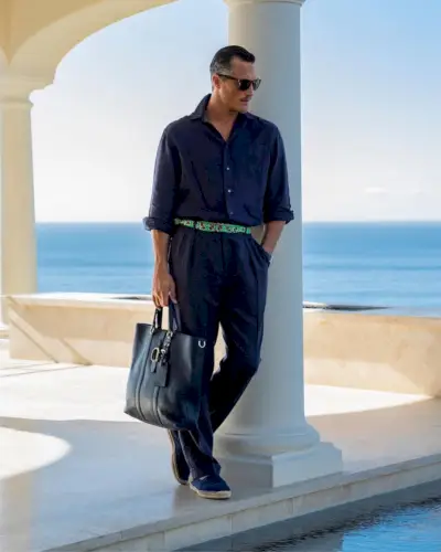 Ollie Edwards pilkų plaukų modelis Ralph Lauren Purple Label 2022 pavasaris