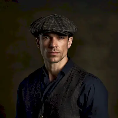 Vyro portretas su plokščia kepuraite