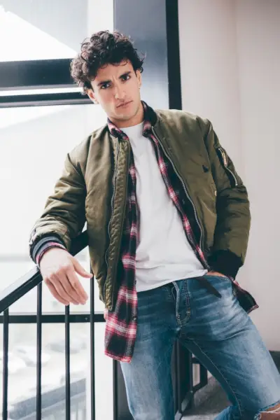 Casual Bomberjacka Button-Down Vit T-shirt Jeans stil män