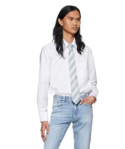 カクテル服装男性ネクタイ Ermenegildo Zegna 青と白のストライプのネクタイ