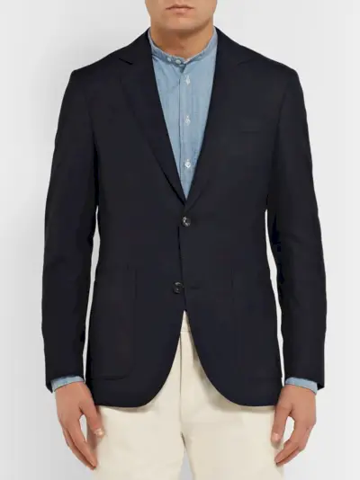 カクテル服装メンズ衣装リチャード・ジェームス ネイビー スピリット スリムフィット ウール ホップサック ブレザー