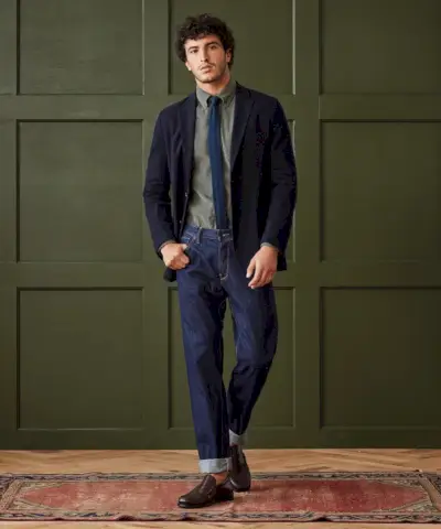 カクテル服装メンズ トッド・スナイダー ニット マディソン スポーツ コート ネイビー ダークウォッシュ デニム ジーンズ