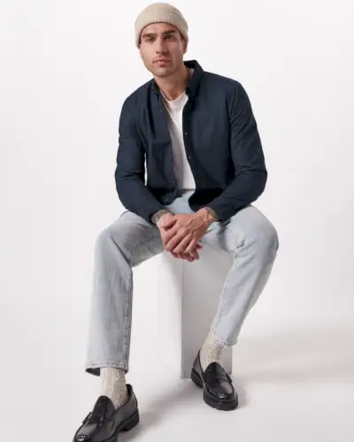 Preppy Aesthetic Style Hommes Abercrombie Fitch Oxford Chemise Marine