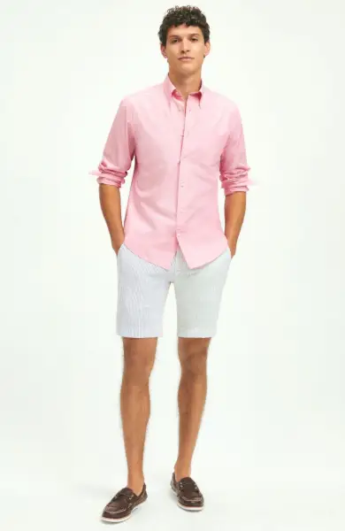 Preppy Aesthetic Style Hommes Brooks Brothers Rose Oxford Chemise Seersucker Shorts