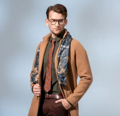 Preppy Esthétique Style Hommes Camel Manteau Écharpe Ivy League