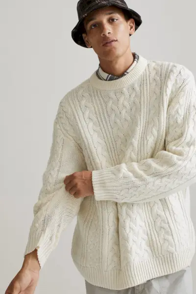 Preppy Aesthetic Style Hommes H&M Pull en tricot torsadé coupe décontractée
