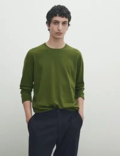 Pull Cachemire Laine Mélangée Homme Massimo Dutti Vert Olive
