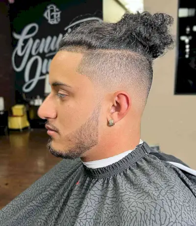 Man Bun Fade with a Bald Fade