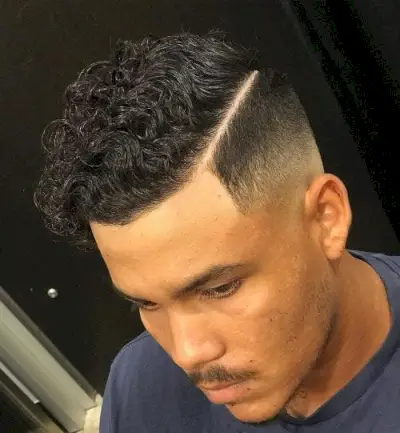 Curly Hair with Hard Side Part