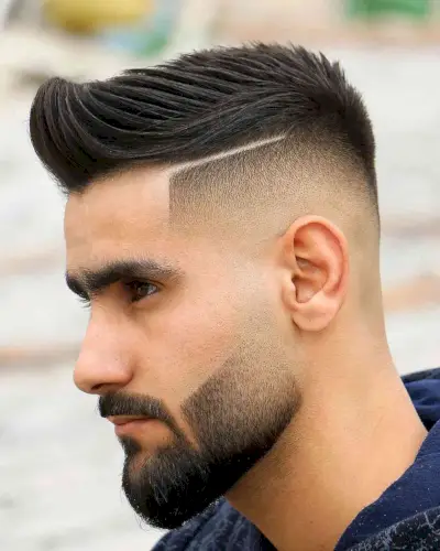 hard part pompadour cut for men with thick hair